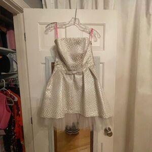 Betsey Johnson Silver Strapless Fit and Flare Prom Dress
